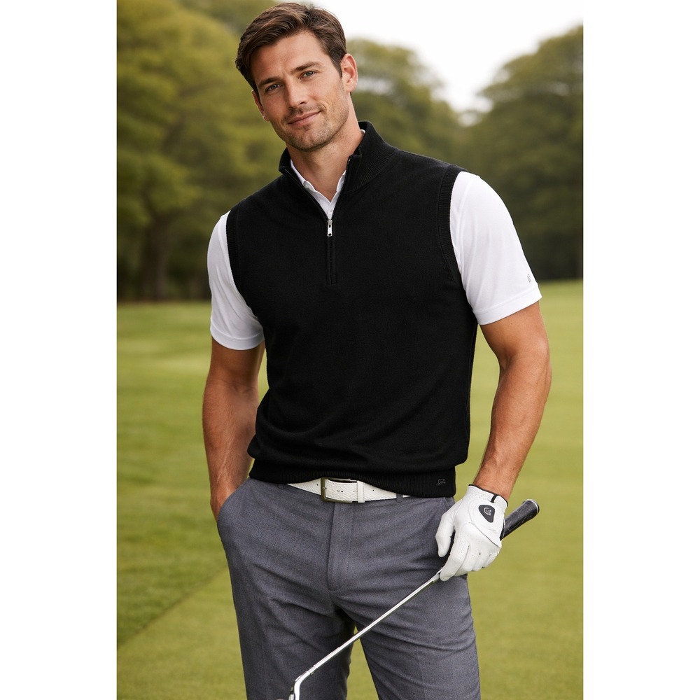 Ping Sensorwarm Mens Large Black 100% Merino Wool 1/4‎ Zip Golf Sweater Vest